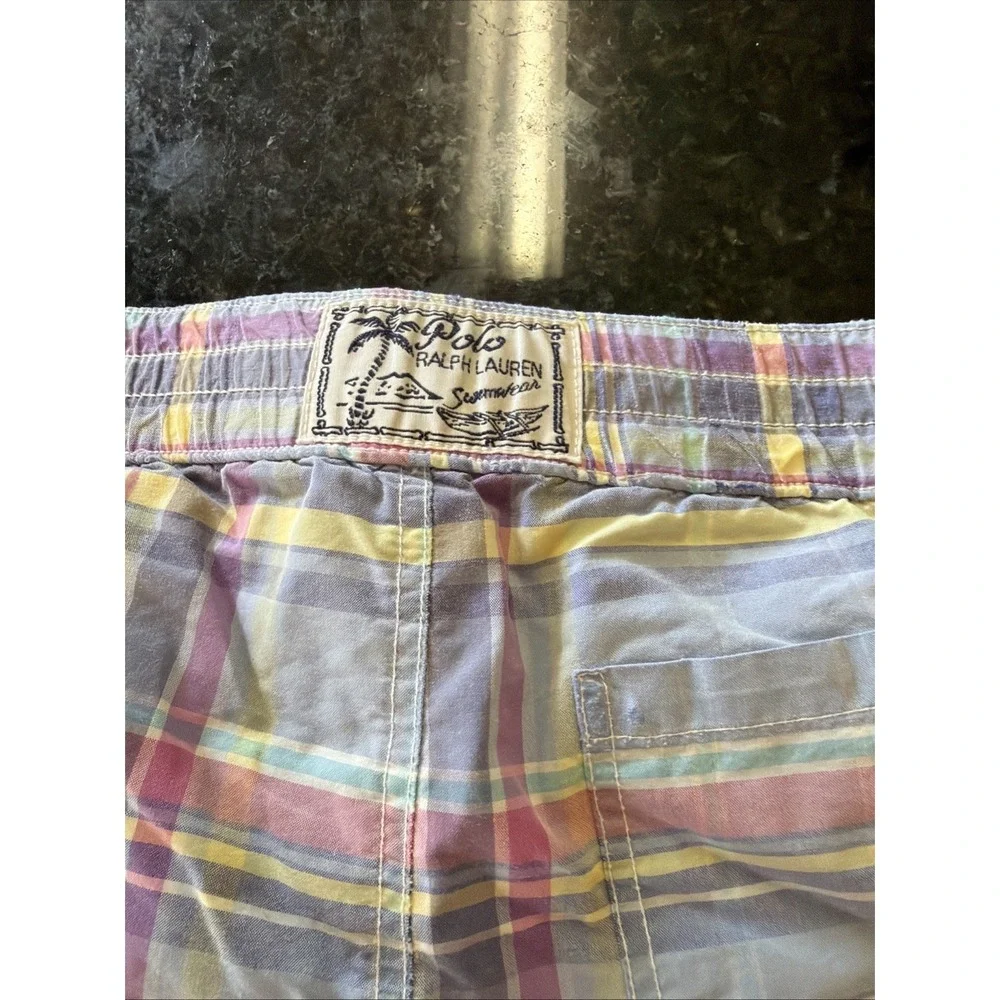 Ralph Lauren Polo Boys Swim Trunks Sz S (8) Plaid Boardshorts Liner Swimsuit